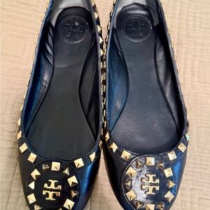 Tory Burch Black Flats with Gold Studs